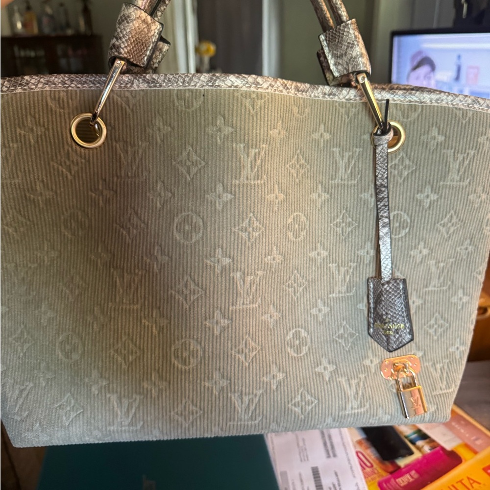 Louis Vuitton Gray Monogram Tote with Gold Hardware